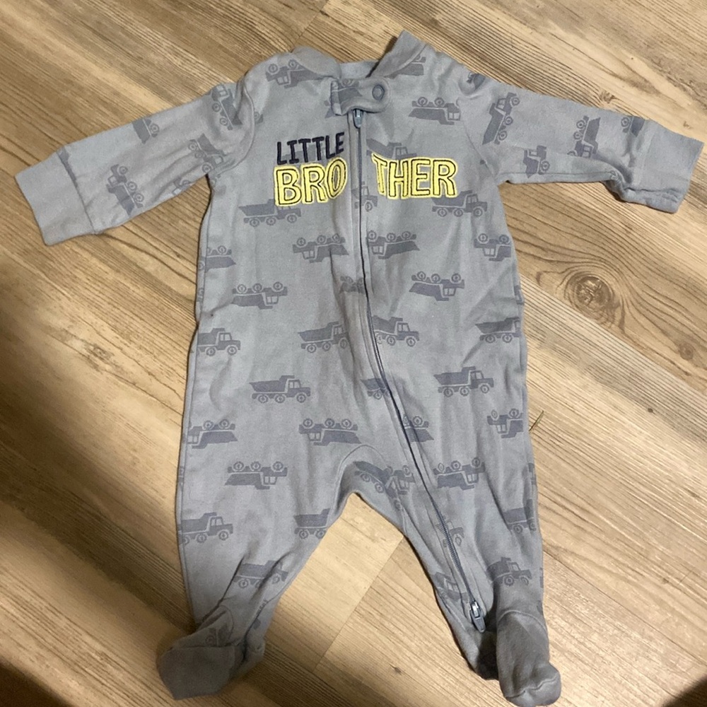 Carter’s “Little Brother” Dump Truck Long Sleeve Footie Onesie- 0-3 Months